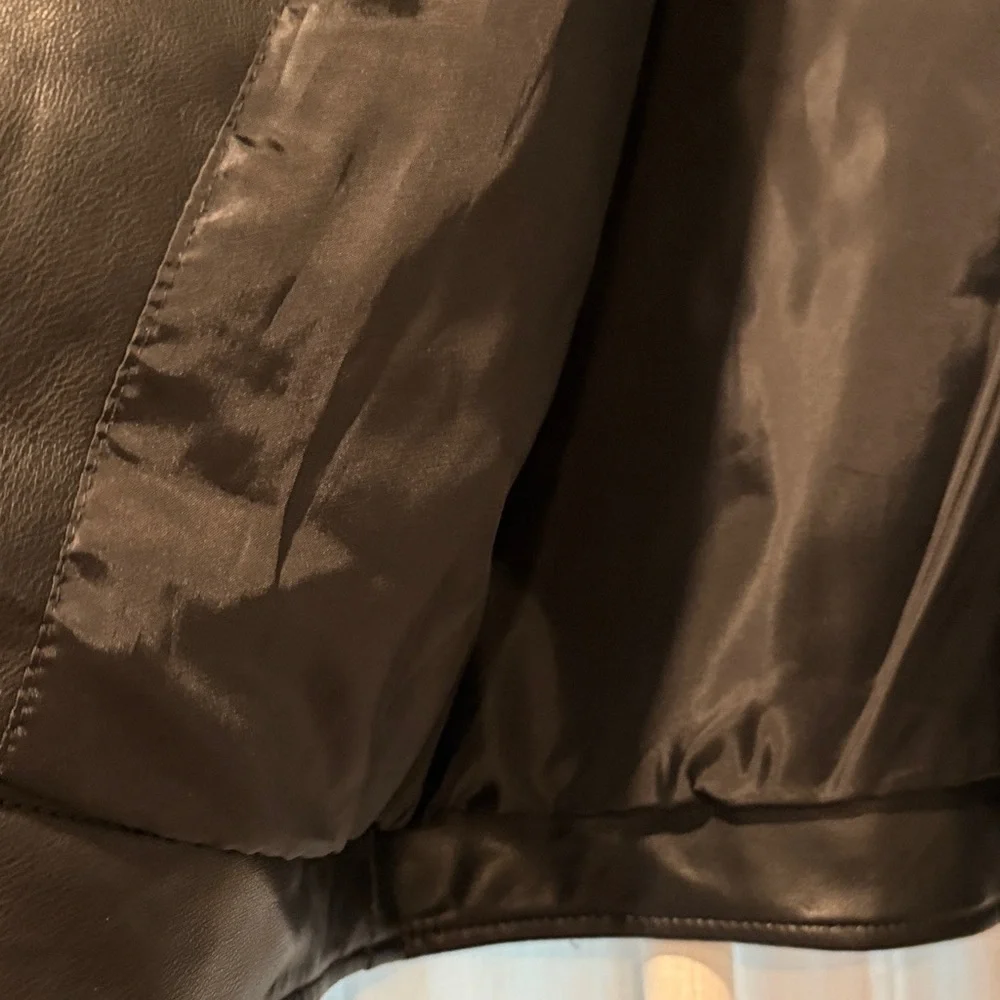 Zara Youth Jet Black Leather Biker Jacket - Picture 5 of 5